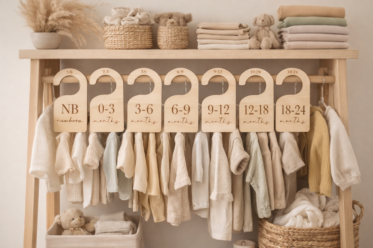 Modern Wooden Nursery Closet Dividers (Newborn–24 Months)