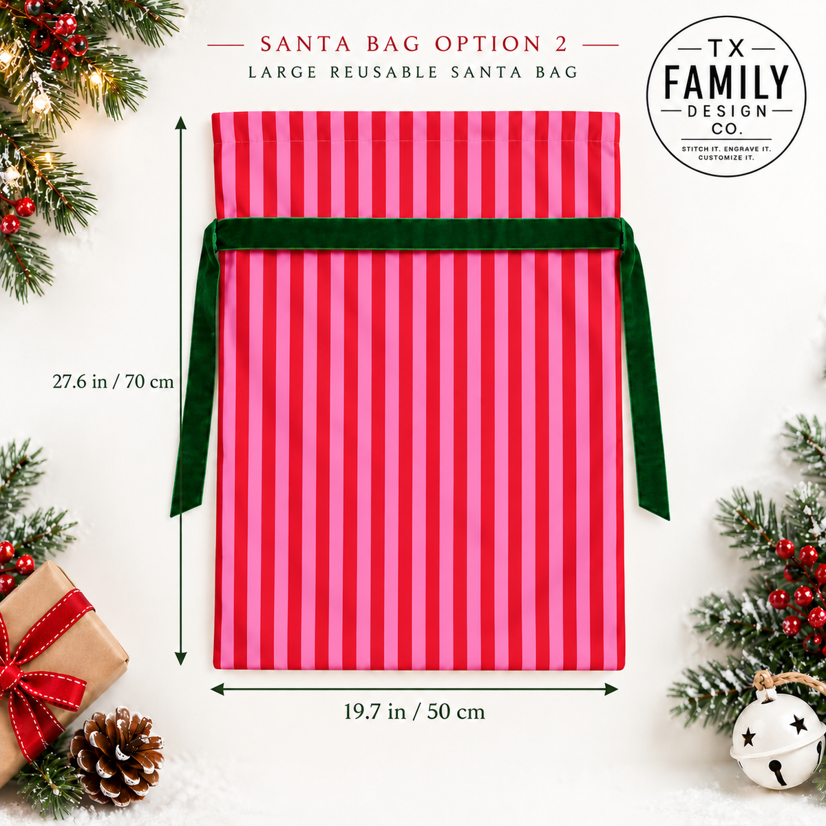 Personalized Santa Bag, Embroidered Christmas Sack, Custom Name Santa Sack, Large Reusable Christmas Gift Bag for Kids