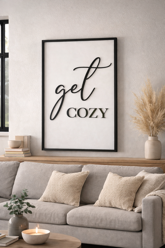 Get Cozy - White, Home Decor Sign