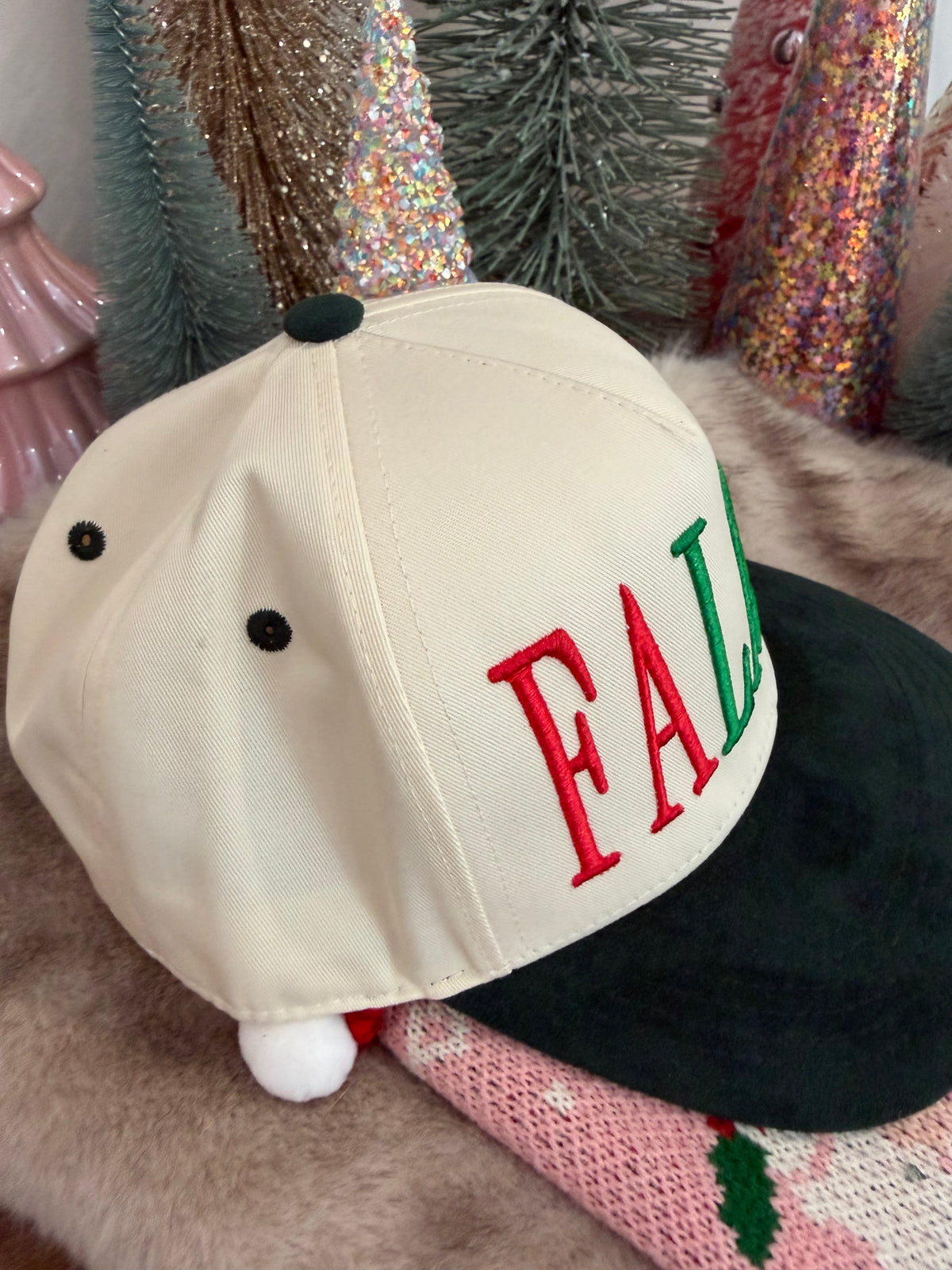 FA LA LA Christmas Puff Embroidered Hat