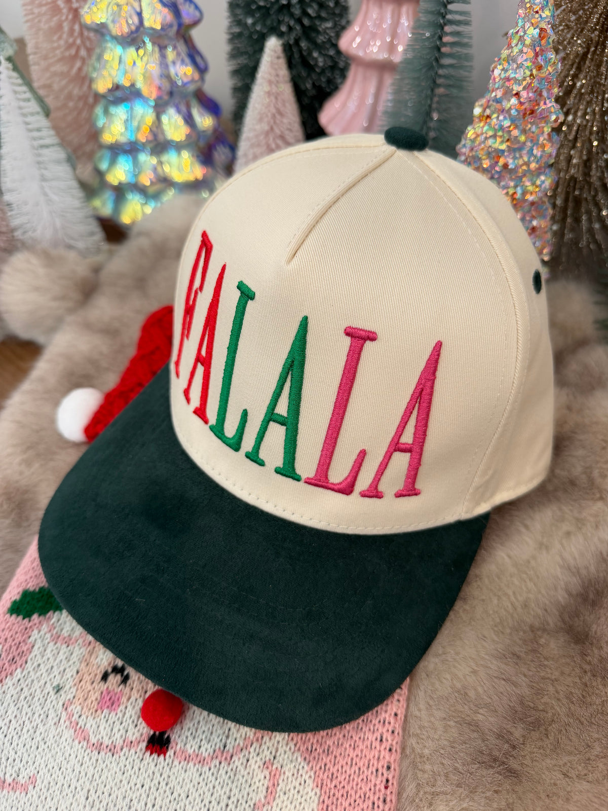 FA LA LA Christmas Puff Embroidered Hat