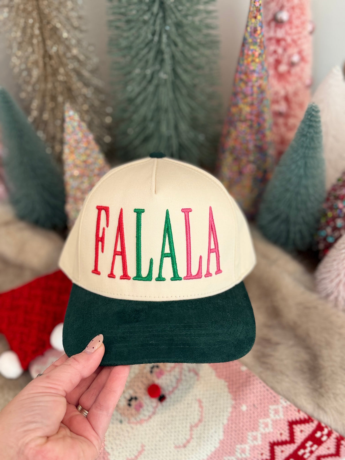 FA LA LA Christmas Puff Embroidered Hat