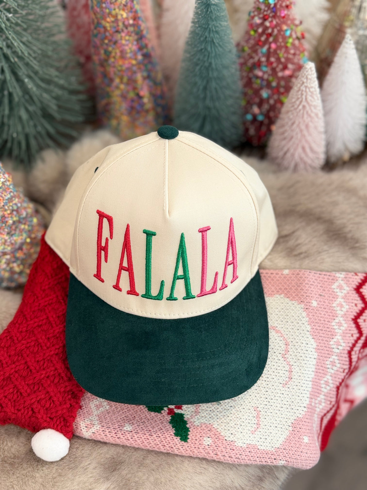 FA LA LA Christmas Puff Embroidered Hat