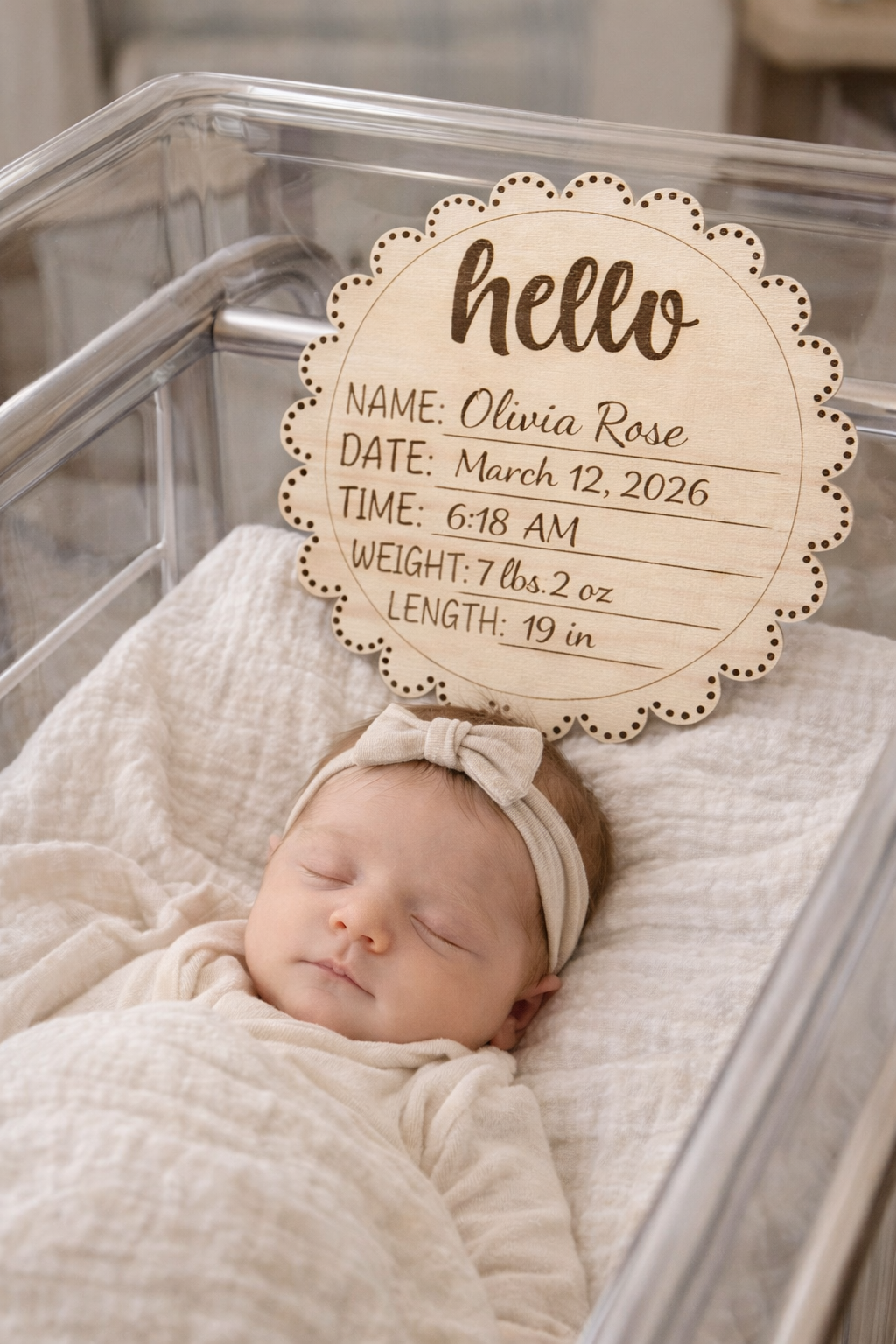 Personalized Wooden Birth Announcement Sign | Baby Name & Birth Stats | Newborn Hospital Photo Prop & Keepsake