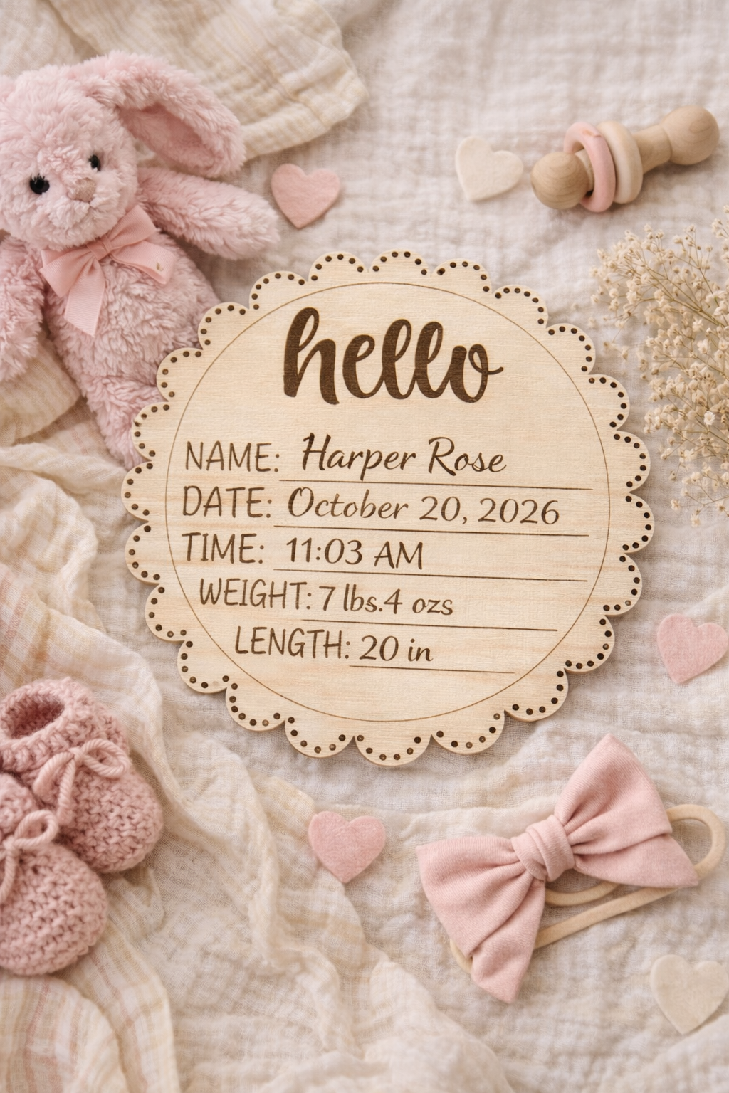 Personalized Wooden Birth Announcement Sign | Baby Name & Birth Stats | Newborn Hospital Photo Prop & Keepsake