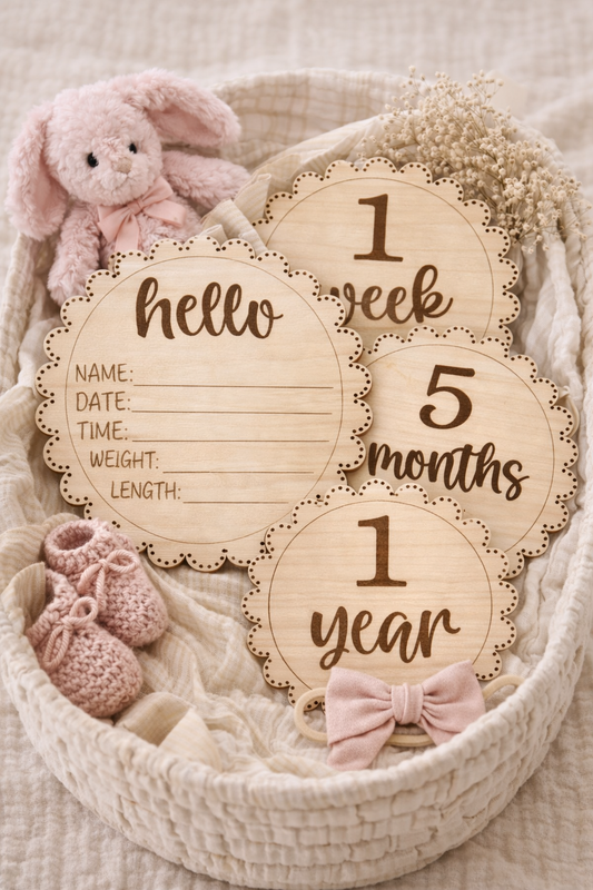 Wooden Baby Milestone & Birth Announcement Bundle | Newborn Photo Keepsake Set