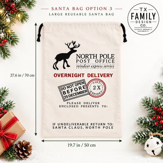 Personalized Santa Bag, Embroidered Christmas Sack, Custom Name Santa Sack, Large Reusable Christmas Gift Bag for Kids