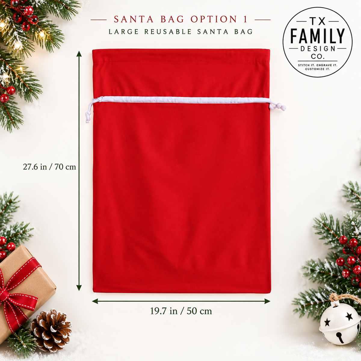 Personalized Santa Bag, Embroidered Christmas Sack, Custom Name Santa Sack, Large Reusable Christmas Gift Bag for Kids