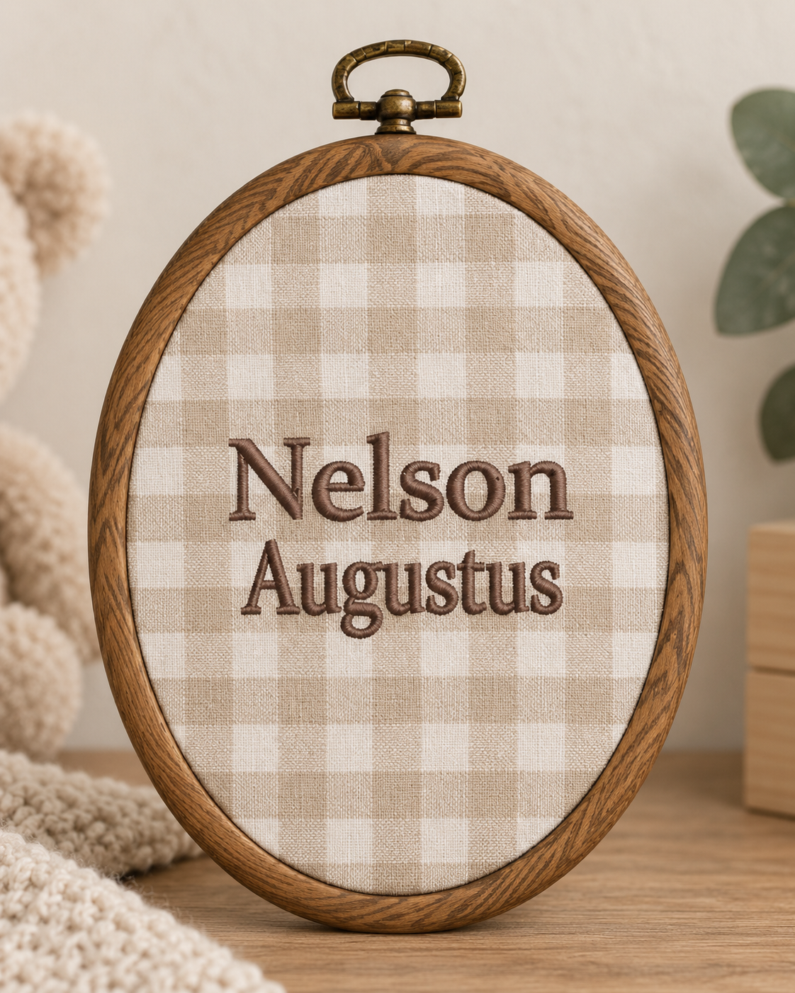 Personalized Baby Name Announcement Sign - Embroidered Newborn Announcement