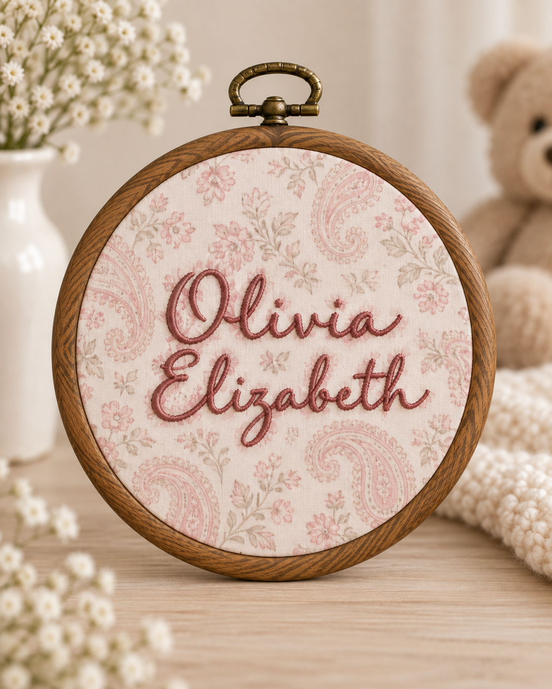 Personalized Baby Name Announcement Sign - Embroidered Newborn Announcement