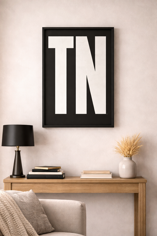 State Initial Wood Sign, Modern Framed Wall Art